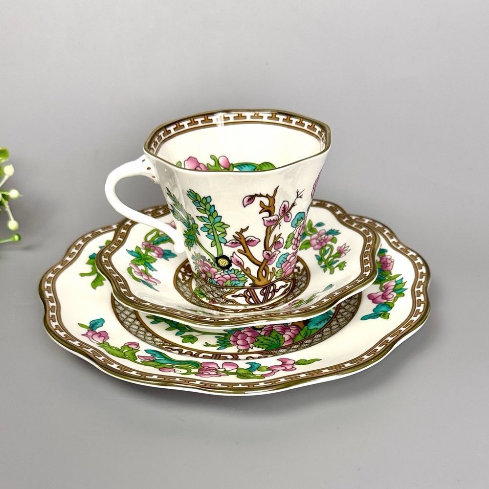 Coalport Indian Tree Tea Cup & Saucer With Desert Plate Bone China England